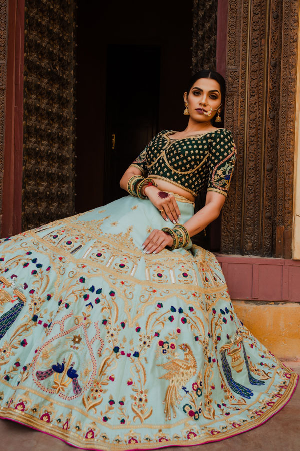 Embroidered Mint Green Bridal Lehenga - Annus's Creation