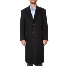 Herringbone Three Button 'Harvard' Black Tweed Full-Length Coat