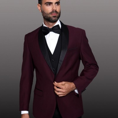 Mens 1 Button Shawl Lapel Wool Dinner Jacket in Burgundy Profile Picture