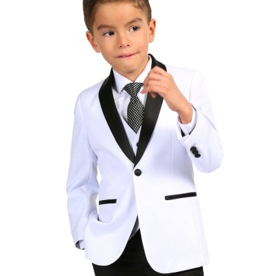 Boys Vested Shawl Collar Wedding Tuxedo in White Profile Picture