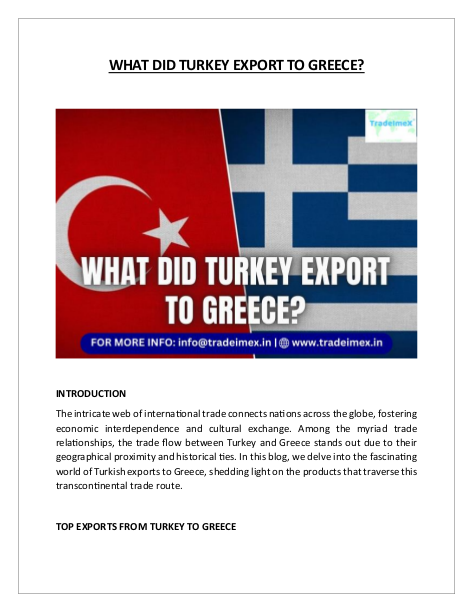 WHAT DID TURKEY EXPORT TO GREECE?