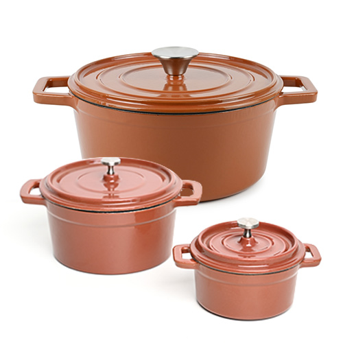 10cm 14cm 24cm Enamel Cast Iron Orange Casserole Pot Set of 3 - Raylon