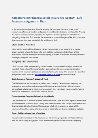 Safeguarding Futures Selph Insurance Agency - Life Insurance Agency in Utah