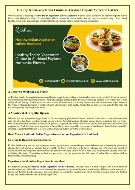 Experience Healthy Indian Vegetarian Cuisine Auckland | PDF