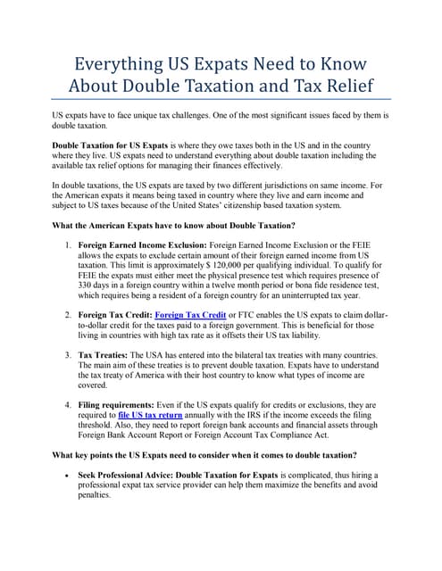 Everything US Expats Need to Know About Double Taxation and Tax Relief | PDF